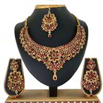 *Бордовое, золотое и красное медное индийское украшение на шею со стразами