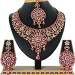*Золотое и розовое медное индийское украшение на шею со стразами