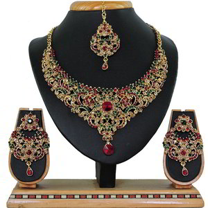 Цвета меди, зелёное и золотое медное индийское украшение на шею со стразами