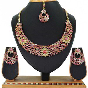 Золотое и розовое индийское украшение на шею из меди со стразами