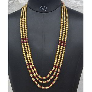 Бордовое, золотое и красное индийское украшение на шею с бисером