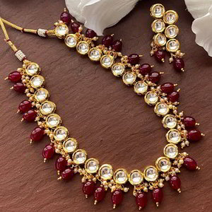 Бордовое, золотое и красное индийское украшение на шею с искусственными камнями