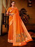 *Оранжевое шёлковое оригинальное красивое индийское сари