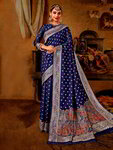 *Синее шёлковое оригинальное красивое индийское сари