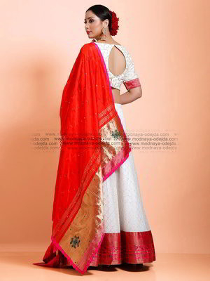 Белый и красный индийский женский свадебный костюм лехенга (ленга) чоли