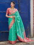 *Зелёное оригинальное красивое индийское сари из шёлка