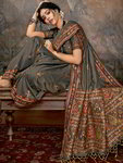 *Серое шёлковое вечернее нарядное индийское сари