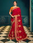 *Красное интересное красивое современное лёгкое индийское сари из шифона