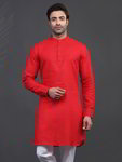 *Красный индийский мужской костюм из льна