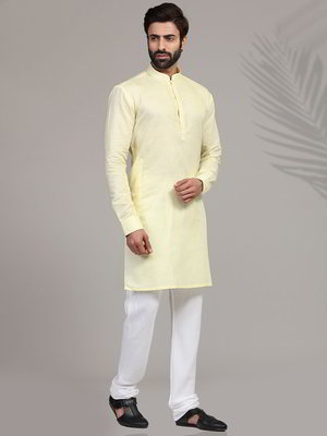 Жёлтый хлопковый индийский национальный мужской костюм