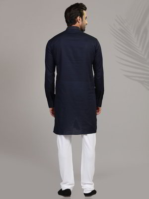 Тёмно-синий хлопковый индийский национальный мужской костюм