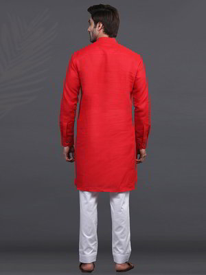 Красный льняной индийский национальный мужской костюм