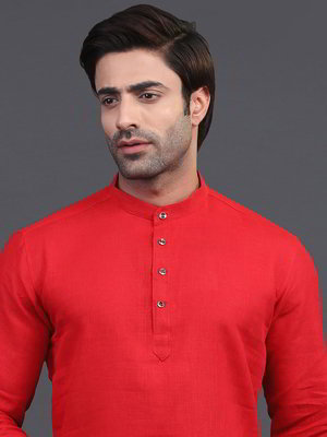 Красный льняной индийский национальный мужской костюм