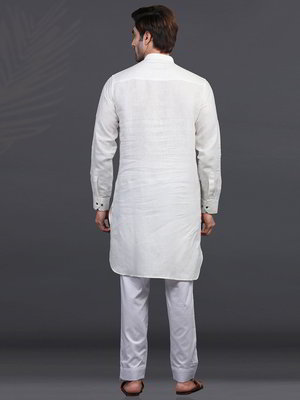 Молочная индийская рубашка (курта) из льна + брюки фасона чуридары