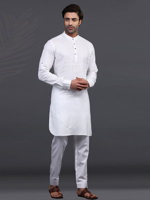 Белый льняной индийский национальный мужской костюм