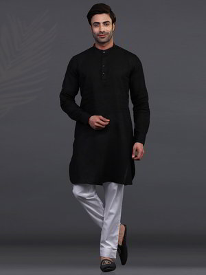 Чёрный льняной индийский национальный мужской костюм