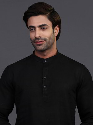 Чёрный льняной индийский национальный мужской костюм