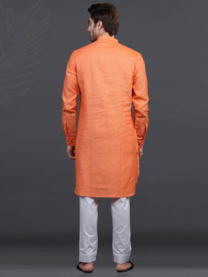 Оранжевый льняной индийский национальный мужской костюм