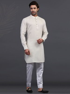 Кремовый льняной индийский национальный мужской костюм