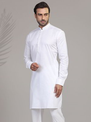 Белый хлопковый индийский мужской костюм