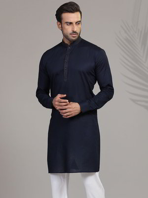 Тёмно-синий хлопковый индийский мужской костюм