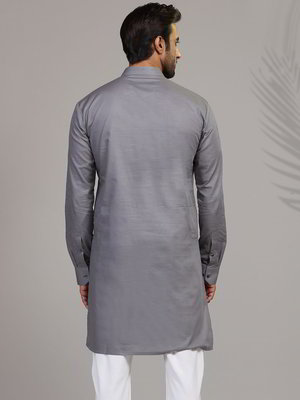 Серый индийский мужской костюм из хлопка