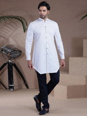 Белый хлопковый индийский мужской костюм