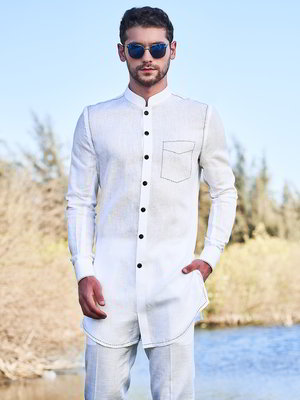 Белый индийский мужской костюм из хлопка