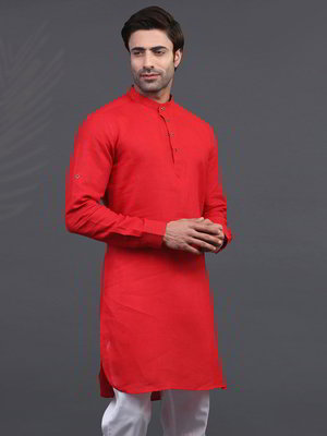 Красный индийский мужской костюм из льна