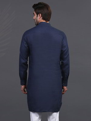 Тёмно-синий льняной индийский мужской костюм
