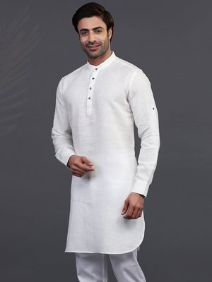 Молочный льняной индийский мужской костюм