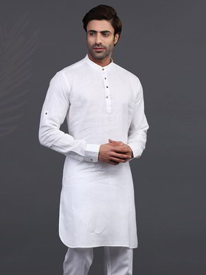 Белый индийский мужской костюм из льна