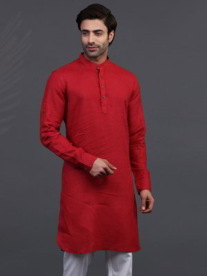 Бордовый льняной индийский мужской костюм