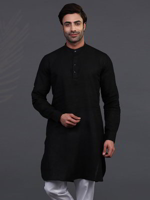 Чёрный индийский мужской костюм из льна