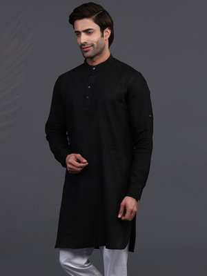 Чёрный индийский мужской костюм из льна