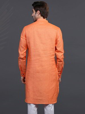 Оранжевый льняной индийский мужской костюм