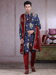*Тёмно-синий индийский мужской костюм из шёлка-сырца