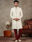 *Кремовый шёлковый индийский мужской костюм с пайетками