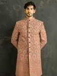 *Розовый хлопко-шёлковый индийский мужской костюм, украшенный вышивкой люрексом