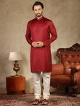 *Бордовый хлопковый индийский национальный мужской костюм, украшенный печатным рисунком