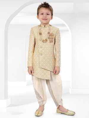 Бежевый хлопко-шёлковый национальный костюм для мальчика