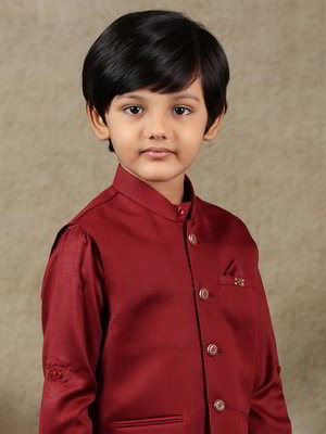 Бордовый хлопко-шёлковый национальный костюм для мальчика