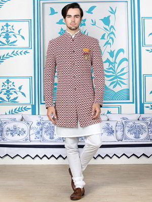 Бордовый шёлковый индийский мужской костюм