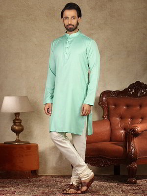 Зелёный индийский национальный мужской костюм из хлопка