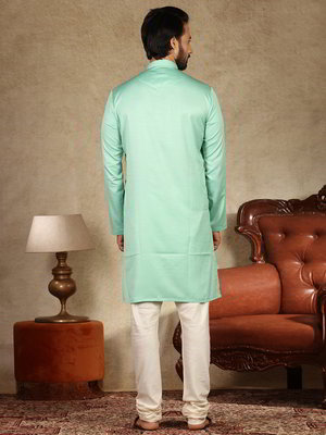 Зелёный индийский национальный мужской костюм из хлопка