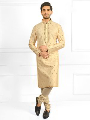 Кремовый хлопко-шёлковый индийский национальный мужской костюм