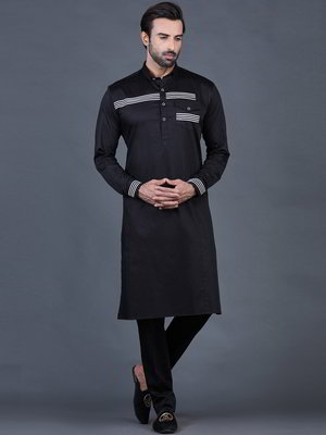 Чёрный хлопковый индийский национальный мужской костюм