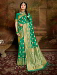 *Зелёное шёлковое оригинальное красивое индийское сари