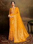 *Горчичное и жёлтое шёлковое оригинальное красивое индийское сари