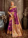 *Фиолетовое шёлковое оригинальное красивое индийское сари